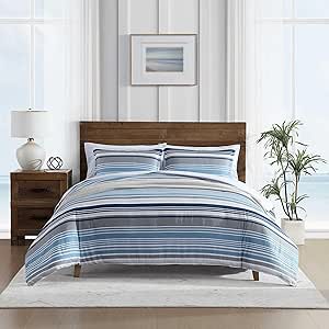 Nautica - Queen Comforter Set, Luxuriously Soft Seersucker Textured Bedding with Matching Shams, Wrinkle-Free Striped Home Decor (Bradlee Blue, Queen)