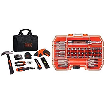 BLACK DECKER 4V Cordless Screwdriver & Home Tool Kit, 42 Piece (BDCS20PK) with BLACK DECKER BDA42SD 42-Piece Standard Screwdriver Bit Set