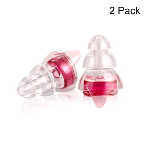 Noise Cancelling Earplugs, Bienmonde Reusable 16db NRR Filters High Fidelity Hearing Protection Earplugs for Sleeping Concerts Constructions Motorcycles Travels Music Festivals (2 Pair, Red)