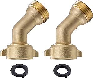 45-Degree Hose Elbow 3/4" Garden Hose Connector Solid Brass Fittings for RV Freshwater Intake, Outdoor Water Conntection, 2-Pack