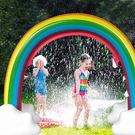 SURPCOS Inflatable Rainbow Yard Summer Sprinkler Toy, Over 6 Feet Long, Perfect for Summer Toy List