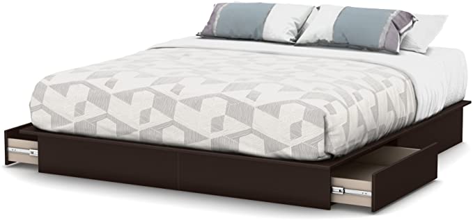 South Shore Step One Platform Bed with Drawers, King, Chocolate