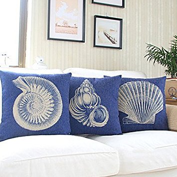 【Bailand】Set of 3 Nautical Sea Side Theme Cotton/Linen Decorative Pillow Cover