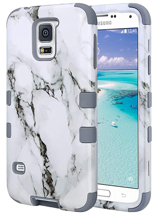 ULAK Galaxy S5 Case, Heavy Duty Rugged Hybrid Rubber Shock Absorbent Protective Hard Case Cover for Samsung Galaxy S5 S V i9600 - Marble