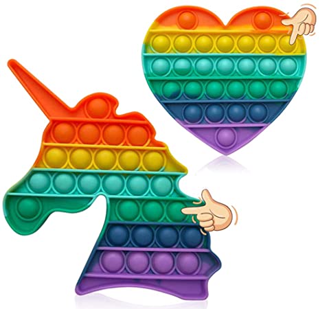 Popping Push Bubble Sensory Fidget Toys Rainbow Heart Silicone Squeeze Anxiety Reliever Fidget Toys for Adults Women Kids (Unicorn   Heart)