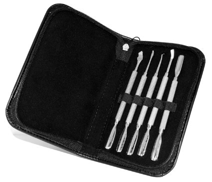 Equinox 5-Piece Cuticle Pushers & Cleaners Kit - Professional Manicure & Pedicure Nail Care & Treatment - Perfect for Shaping and Cleaning all Nails - Leather Traveler's Organizer Case - 100% Satisfaction Guaranteed