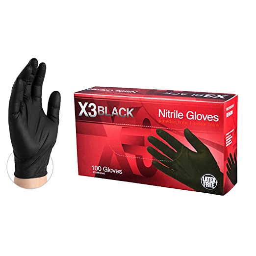 AMMEX X3 Industrial Black Nitrile Gloves, Box of 100, 3 mil, Size Small, Latex Free, Powder Free, Textured, Disposable, Non-Sterile, BX342100-BX