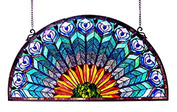 Chloe Lighting Regal Eudora Tiffany-Style Peacock Feather Glass Window Panel 35X18