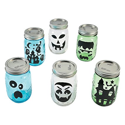 Halloween Mason Jar Silhouette Decoration Decals - Ghost Monster Pumpkin Haunted House and More
