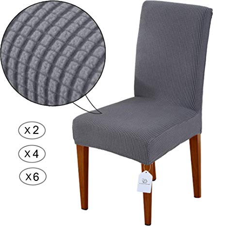 LUOLLOVE Chair Covers, Stretch Removable Washable Chair Covers for Dining Chairs,Dining Chairs Covers with Elastic Band for Home,Hotel,Banquet(2 PCS,Gray)
