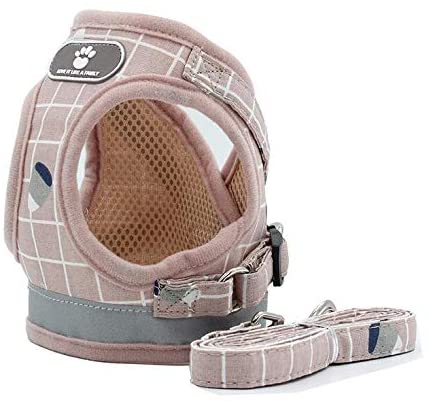 Kismaple Breathable Soft Mesh Reflective Harness and Leash set Puppy Small Dogs Vest Chest Harness No Pull No Choke, Medium Chest: 15.74in, Pink