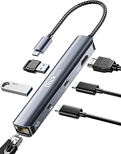 Hub USB C Dockteck 6 en 1 Dock, Adaptateur USB C Ethernet RJ45, 4K 60Hz HDMI, 100W PD, Données USB C, (2 USB C), 2 USB-3.0 pour MacBook Pro/Air 2021, iPad Pro/Air 5/ Mini 6, Surface Pro 8