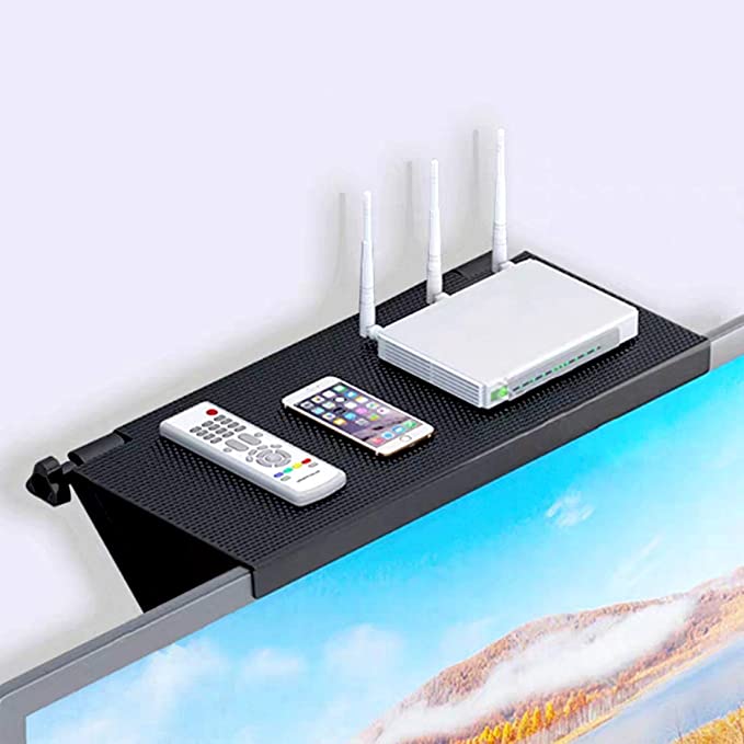 TV Top Shelves, Computer Screen Top Shelf, Adjustable Screen Shelf Mount, Screen Caddy Top Shelf for Wi-Fi Router, Glasses, Remote Controls, Plants, Small Items, Speakers, Cable Box, Media Boxes
