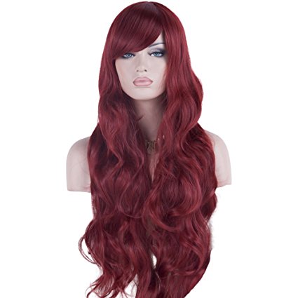 DAOTS 32" Cosplay Wigs Long Wig Hair Heat Resistant Curly Wave Hairs for Women(Wine Red)