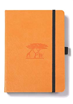Dingbats Earth Notebook, Medium A5  (6.2 x 8.5), Hardcover, PU Leather, 100gsm Coated Paper, Numbered Pages, Pocket, Elastic, Pen Holder, 2 Bookmarks (Dotted, Tangerine - Serengeti)