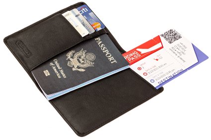 RFID Leather Passport Holder By FULL VOYAGE - Can Be Used As A Wallet, An ID, Credit Card, Boarding Pass, Money & Ticket Holder - Blocks RF Signals & Keeps Your Personal Information Protected