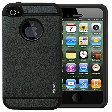 IPhone 4 Case,ykooe (Elegant Series) iPhone 4S Classical Silicone Case Dual Layer Shockproof Armor Black Shell for Apple iPhone 4 4s