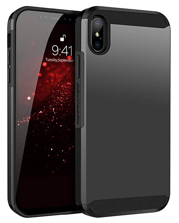 BENTOBEN iPhone XS Max 6.5” Case, iPhone XS  Phone Cover Slim Full Body Protective Soft TPU Hard PC Shockproof Anti Scratch Shatterproof Sturdy Strong Cover for Apple iPhoneXs Max, Gray/Black