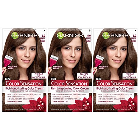 Garnier Color Sensation Hair Color Cream, 5.0 Chocolate Therapy (Medium Natural Brown), 3 Count (Packaging May Vary)