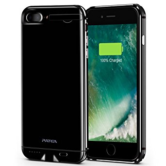 IPhone 7 Plus Battery Case,Patea Portable iPhone 7 Charger Case For 7Plus (5.5 inch),Ultra Slim High-grade Metal Frame Li-Polymer [5000mAh],iphone 7 Plus case battery,Power bank,Juice pack-Black Pearl