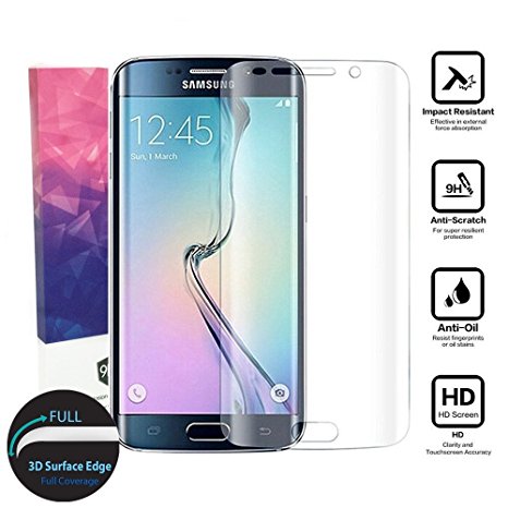 Galaxy S6 Edge Glass Screen Protector,[Full Coverage]Tempered Glass for Samsung Galaxy S6 Edge/G9250 [3D Curve][9H Hardness][Anti-Scratch][Bubble Free][Ultimate Clarity](Clear)