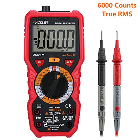 Tacklife DM01M Advanced Version Digital Multimeter TRMS 6000 Counts Multi Tester with Non Contact Voltage Detection Temperature,Live Line,Beep Continuity Test with Lighting