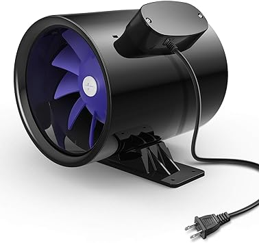 iPower Silent Inline Duct Ventilation Booster Fan 6 Inch 300 CFM Quiet Vent Exhaust Blower for Hydroponics Grow Tent Greenhouse Kitchen Bathroom, Black