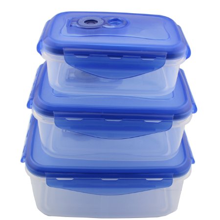 Shimie 384 High Quality Vacuum-sealing Food-storage Containers in Rectangular-shaped,Vacuum Fresh Box Kits--3pcs , blue