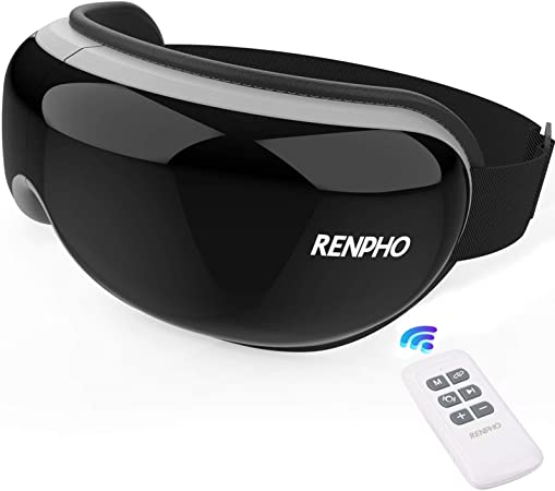 RENPHO 2.0 - Eye Massager with Remote Control & Heat, Compression Bluetooth Music Rechargeable Eye Therapy Massager for Relieve Eye Strain Dark Circles Eye Bags Dry Eye Improve Sleep (Black)