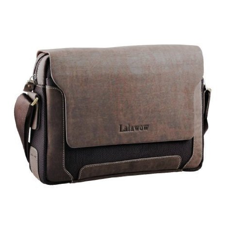 Lalawow Men Canvas With Leather Messenger Bag Briefcase Cross-body Bags For Tablet A4 Books Ipad 1/2/3/4/5 (Deep Brown)