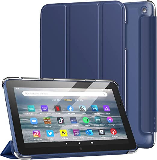 MoKo Case Fits Amazon All-New Kindle Fire 7 Tablet (2022 Release-12th Gen) Latest Model 7", PU Leather Trifold Stand Cover with Translucent Frosted Backshell with Auto Wake/Sleep, Indigo