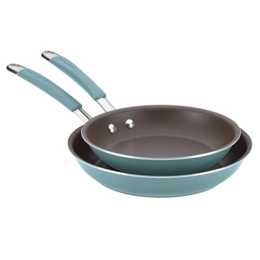 Rachael Ray Cucina Hard Porcelain Enamel Nonstick Skillet Set, 9.25-Inch and 11-Inch, Agave Blue