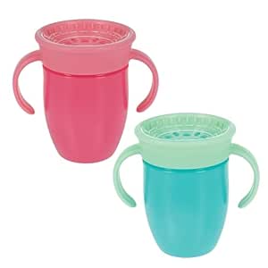 Nuby Wonder Cup with 360 Smart Edge Silicone Rim - Two-Handle Design - (2-Pack) 5 oz - Girls