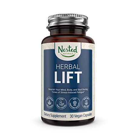 Nested Natural Herbal Lift | Rhodiola Stress Support Supplement | 30 Vegan Capsules | Herbal Blend for Calm and Positive Mood | Balanced Cortisol   Adrenal Levels | Mind-Boosting & Energy-Enhancing