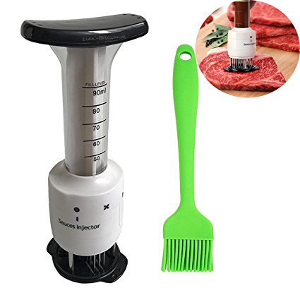 Meat Tenderizer and 3 Oz Marinade Syringe 2 in 1, 30 Stainless Steel Blades with 3 Sauce Flavor Injection Needle Pinhole Security Lock Included - Professional for Tenderizing Any Meats