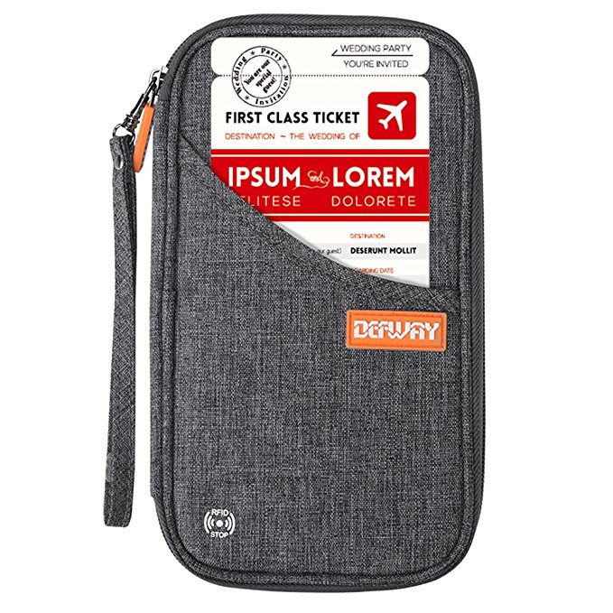DEW Travel Wallet RFID Blocking Waterproof Document Organizer Credit Card Clutch Bag, Family Passport Holder with Removable Wristlet Strap
