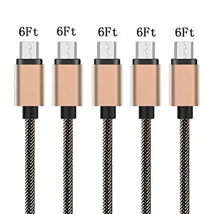 Micro USB Cables Data Sync Charger Cord Nylon Braided High Speed Fast Charging for Android Samsung HTC Motorola LG Sony Tablets and Device with Micro Port (Gold(2m5))