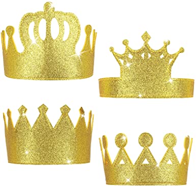 4 Pieces Gold Stretch Kids Crown Felt Glitter Birthday Crown Gold Felt Birthday Crown for Boys or Girls