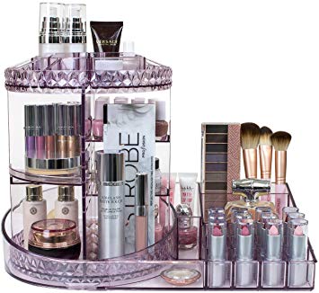 Sorbus Rotating Makeup Organizer Station Nail Bar, 360° Rotating Adjustable Carousel with Tray for Cosmetics, Skincare, etc — Great for Vanity, Bathroom, Bedroom (Adjustable Carousel Station - Purple)