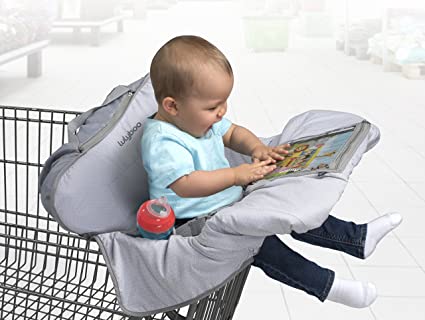 Lulyboo Baby Shopping and Grocery Cart and Highchair Cover Features iPad Cell Phone Tablet Device Clear Pockets For Toddler - Machine Washable Cover Folds Into Bag Fit Most Carts and Chairs
