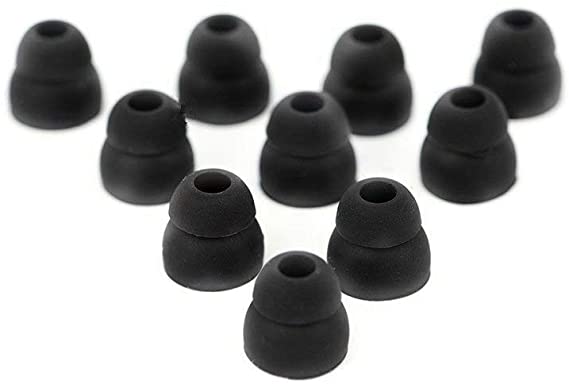 5 Pairs of Double Flange Replacement Earbud Tips fit Powerbeats, LG, Symphonized, iFrogz, Mpow, Skullcandy, Panasonic Headphones (Black)