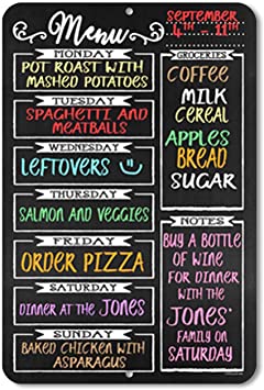 Honey Dew Gifts Chalkboard Style Menu Board 12 inch by 18 inch Tin Sign Durable and Easy Hanging on Wall