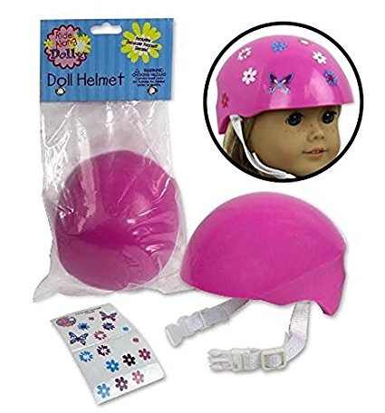 Doll Bike Helmet - Pink Bike Helmet with Easy Strap and Decorate Yourself Decals - Fits American Girl