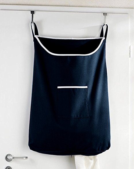 Space Saving Hanging Laundry Hamper Bag Dark Blue with Free Door Hooks - by The Fine Living Co USA
