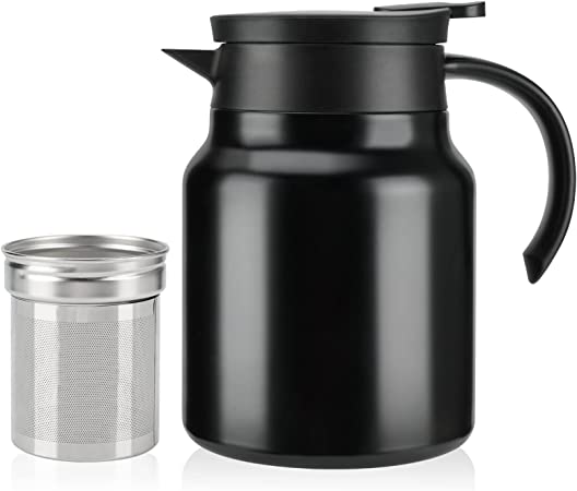 Thermal Coffee Carafe Allnice 1L / 34Oz Coffee Carafes Tea Pot For Keeping Hot Stainless Steel coffee Double Walled Vacuum Thermal Carafe Insulated Coffee Dispenser with Removable Tea Infuser
