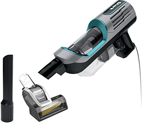 Shark HH202 Ultralight Corded Handheld Vacuum with Self-Cleaning Power Brush & Crevice Tool, Hypervelocity Suction & Removable Dust Cup, Perfect for Pets, Teal, 0.35 Qt