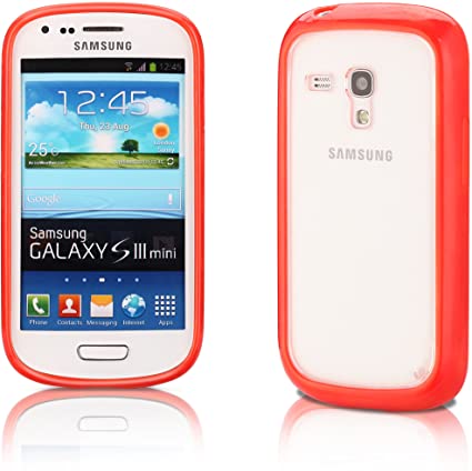 iCues Case Compatible with Samsung Galaxy S3 Mini TPU Rubber Gel Soft Silicone Bumper Clear Back Red [Screen Protector Included] Cover Shell Shookproof