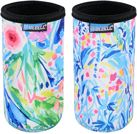 Bluecell Pack of 2 Neoprene 12 Ounce Slim Can Insulators Plant Pattern Can Sleeves Beer Covers Fit for 12 Ounce Slim Drink Beer Cans (Plant#2 (2pcs))