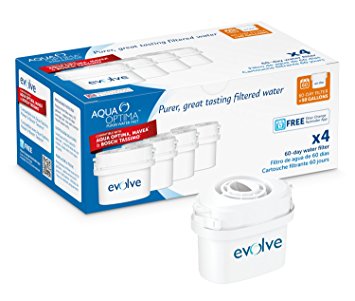 Aqua Optima Evolve 60 Day Water Filter 4 pack = 8 months' supply. Also fits Mavea.
