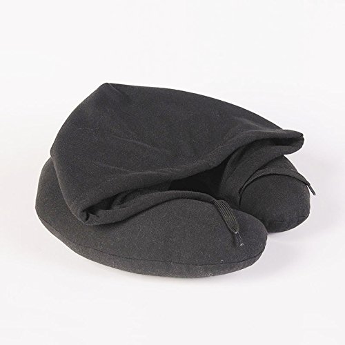 Travel Pillow with Hooded 3D Memory Foam Contour Face Mask Provides Optimal Head Neck Support, Blocks Out Light for Airplanes Cars Buses Trains Office Napping Outdoor Camping (Black)